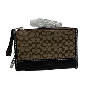 y2k COACH Brown Signature Canvas Cardholder Coin Purse with Keychain